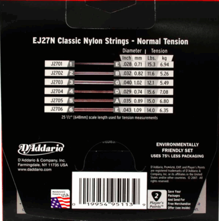 JUEGO DE CUERDAS DADDARIO EJ-27N REVERSO