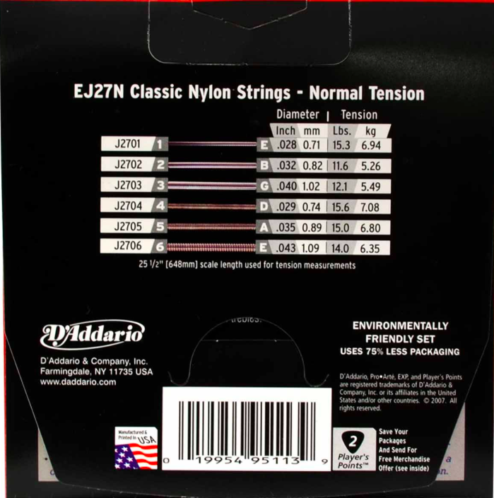 JUEGO DE CUERDAS DADDARIO EJ-27N REVERSO