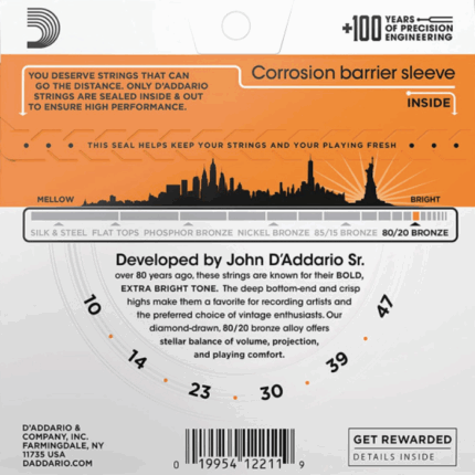 Juego de cuerdas Daddario EJ10 para Guitarra Acústica 1
